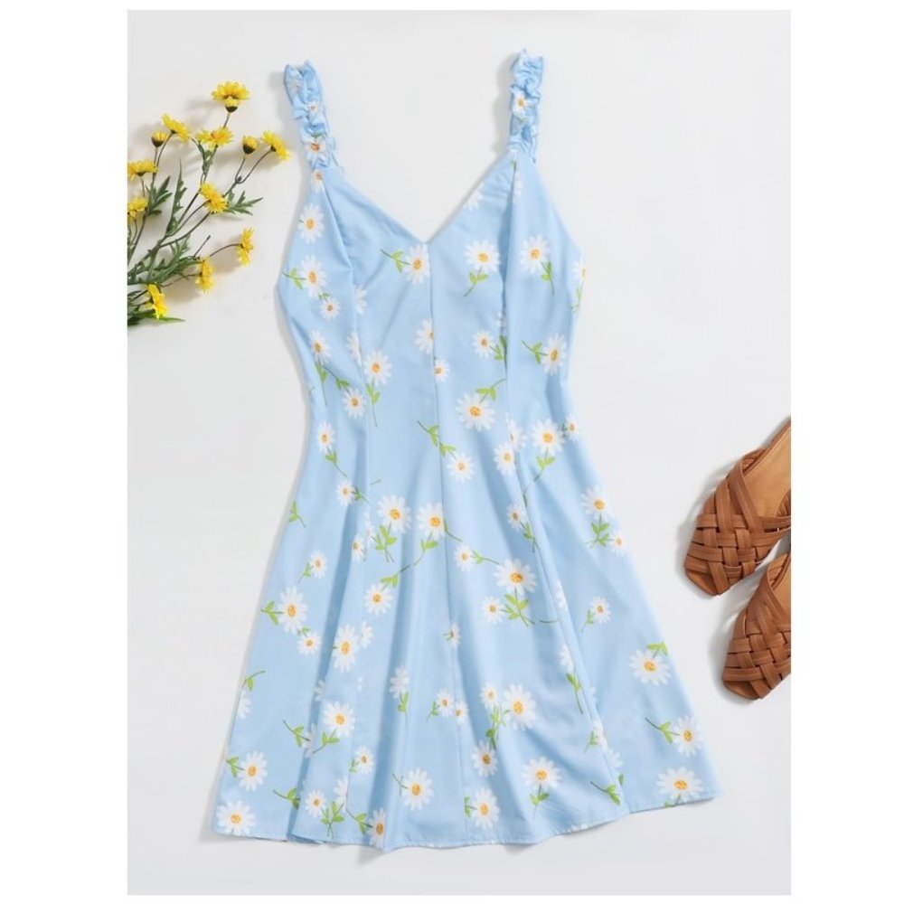 ROMWE Blue Floral Sundress